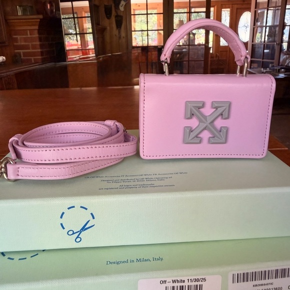 Off-White Pink Mini Top Handle Bag with Silver Logo - Picture 8 of 9
